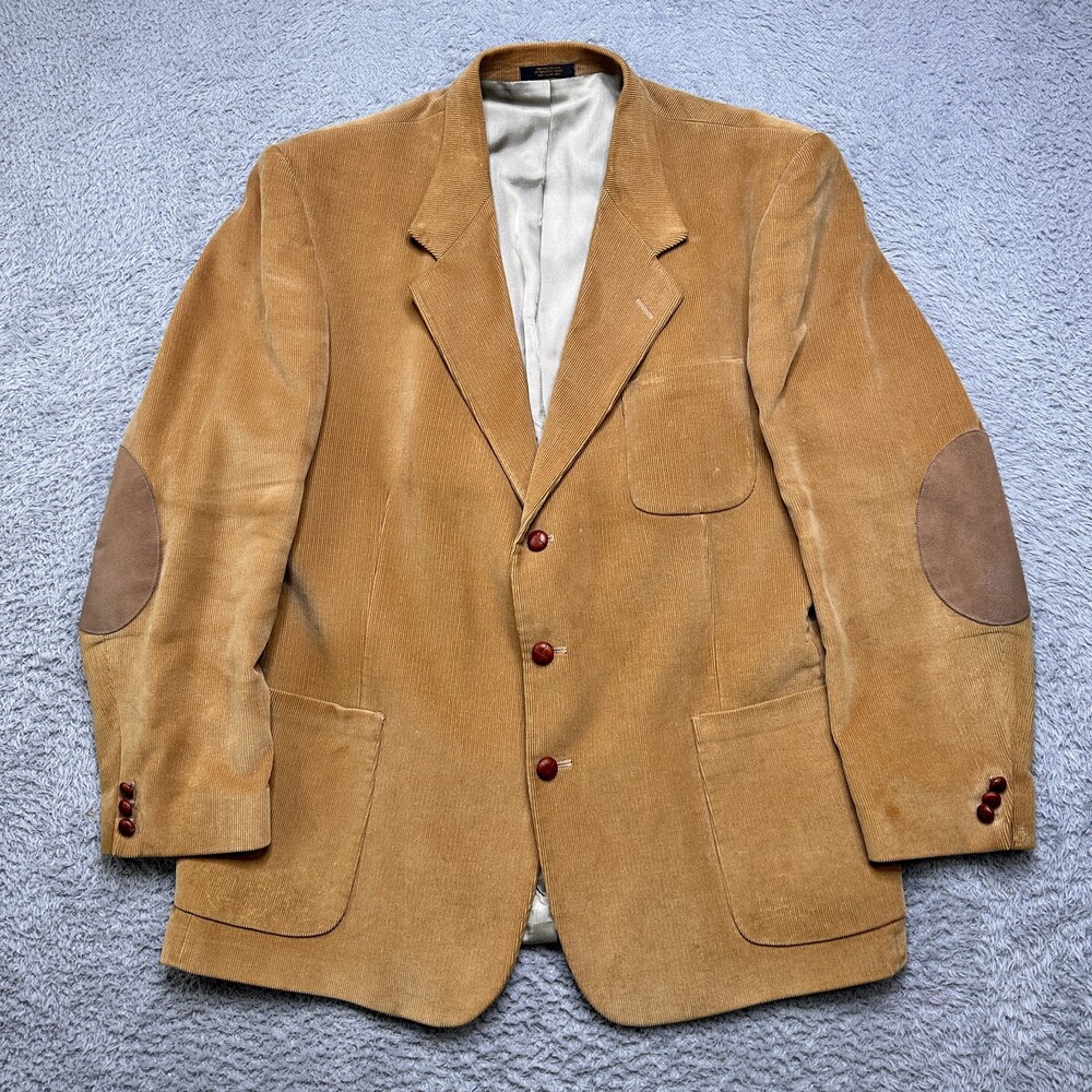 Vintage Orvis Corduroy Blazer Mens 48L Sport Coat Tan Elbow Patch 3 Button USA